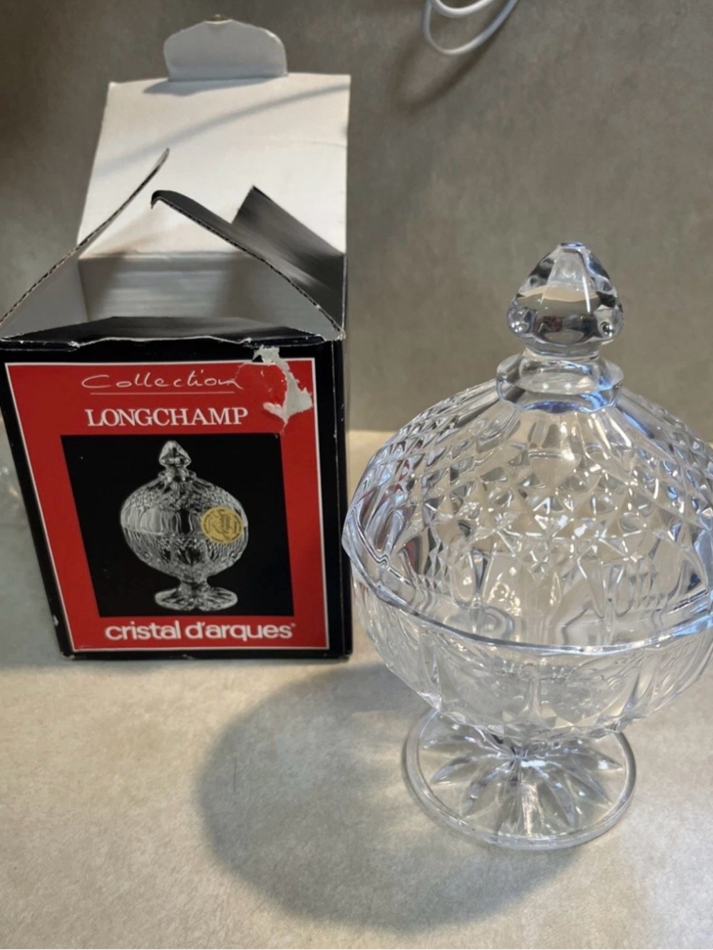 Longchamp Clear Cut-Glass Covered Candy Dish